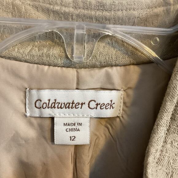 Coldwater Creek Jacket Women’s SZ 12 Tan Demask Abstract Print Open Lined Cotton - Picture 2 of 10